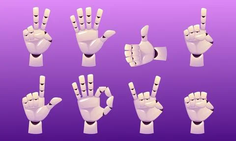 Robot hands. Cyborg AI technology. Android gesture. Robotic palm. Finger do.. Illustrazione stock