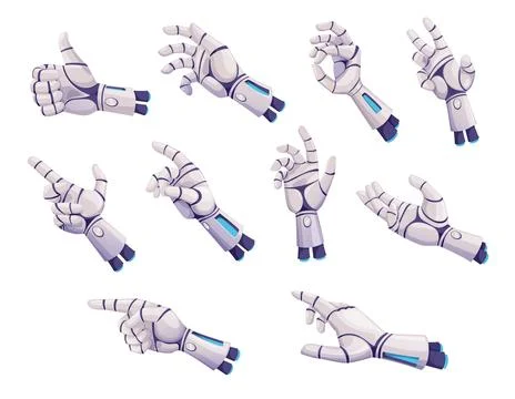 Robot hands, future cyborg or droid arms gestures Illustrazione stock