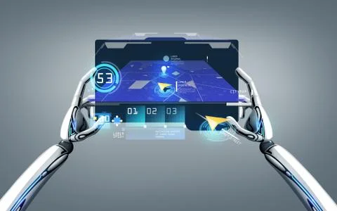 Robot hands with gps navigator on tablet pc Stock Illustration