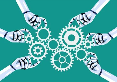 Robot hands insert gears together Illustrazione stock