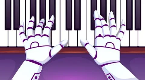 Robot hands on piano artificial intelligence music Stock Illustration
