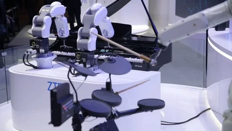 Robot Hands Play Piano Video stock 119200656