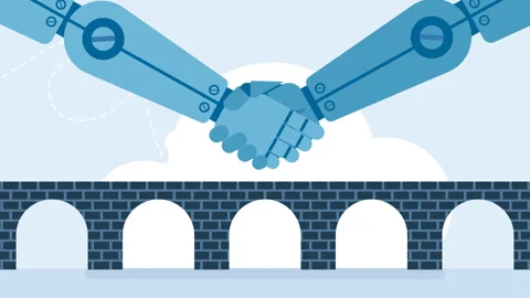 Robot handshake connecting with modern technology. Robots shake hands Video stock 315961064
