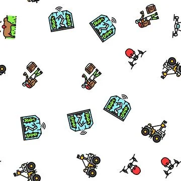 Robot harvests automation seamless pattern vector Stock Illustration