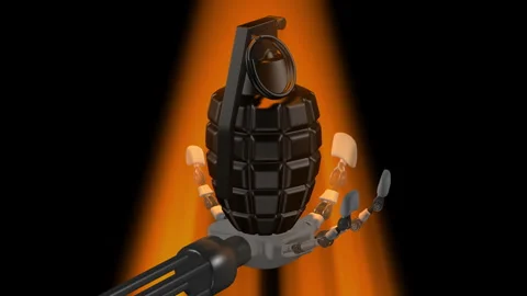 The robot has a hand grenade in its hand. Stock Footage 334689634