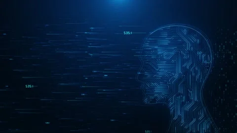 Robot head AI chatbot VA virtual coding finance business data analytics computer Stock Footage 333786001