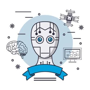 Robot head and Artificial intelligence イラスト素材