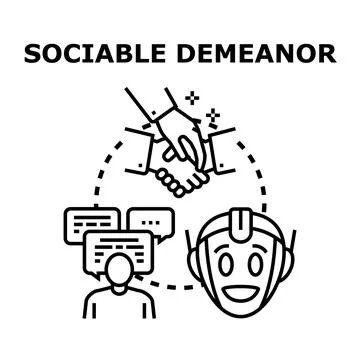 Robot head and human figure engaging in communication, symbolized by speech b Stock Illustration