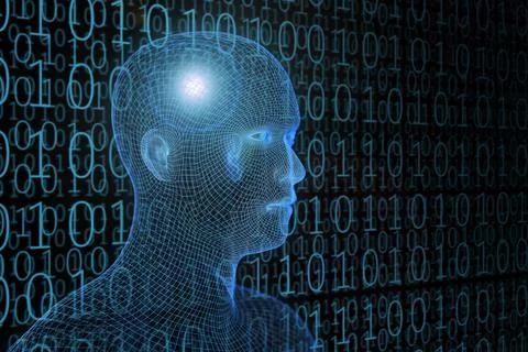 Robot head. Artificial intelligence concept. 3d illustration. 스톡 일러스트