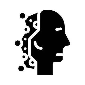 Robot head artificial intelligence glyph icon vector illustration Stock Illustration