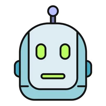 Robot head avatar with antenna and green eyes on white background 스톡 일러스트