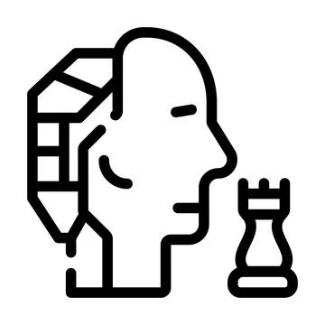 Robot head brain play chess line icon vector illustration Stock Illustration