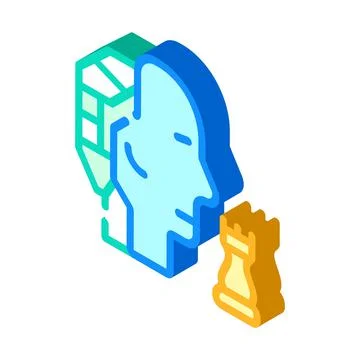 Robot head brain play chess isometric icon vector illustration Stock Illustration