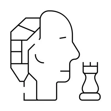 Robot head brain play chess line icon vector illustration Stock Illustration
