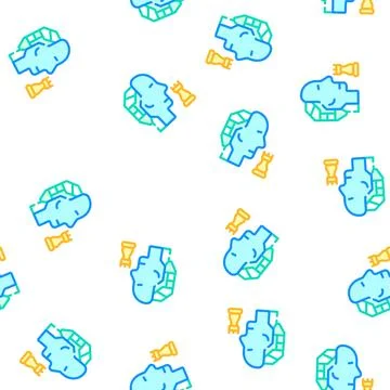 Robot head brain play chess vector seamless pattern Stock Illustration