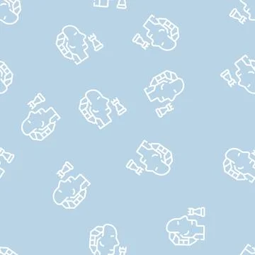 Robot head brain play chess line vector seamless pattern Stock Illustration