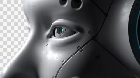 Robot head. the camera moves slowly from close-up to overall showing the robo Stock-Footage 171822643