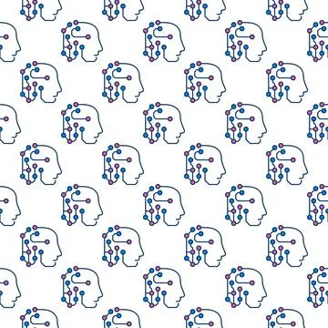Robot Head with Circuits vector AI colored seamless pattern Stock Illustration
