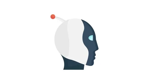 A robot head with a computer connected, showcasing a blend of technology an.. Stock Footage 332199573
