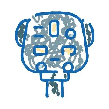 Robot head doodle drawing artificial intelligence concept Stock Illustration