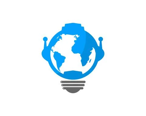 Robot head with globe world map inside Stock Illustration
