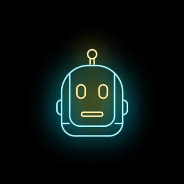 Robot head glowing with neon artificial intelligence technology 스톡 일러스트