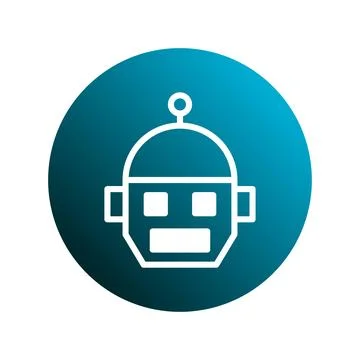 Robot Head Icon in a Blue Circle Represents Artificial Intelligence and Tec.. Illustrazione stock