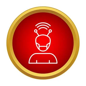 Robot head icon transmitting wireless signal in red circle Illustrazione stock