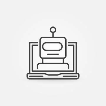 Robot head in laptop vector icon in thin line style Stock Illustration