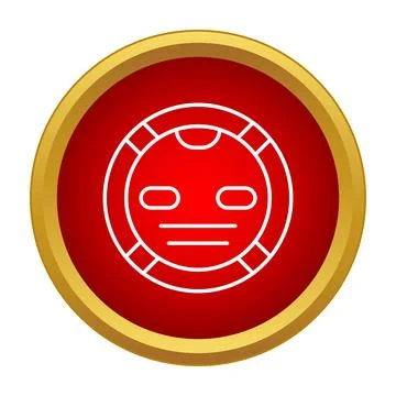 Robot head line icon centered on a red and gold circular button 스톡 일러스트