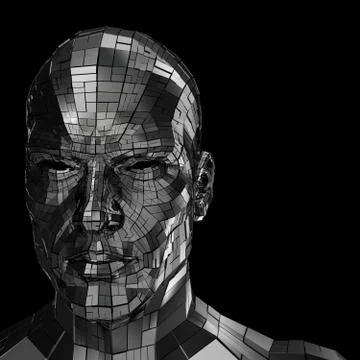 Robot head looking front through the camera Stock Illustration