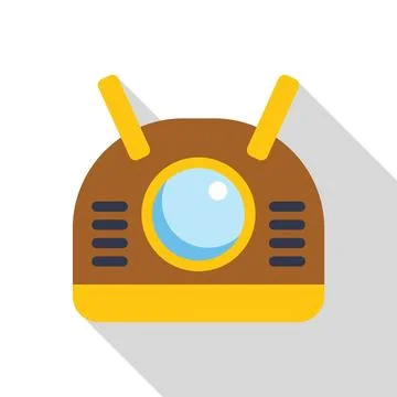 Robot head looking through round window flat icon design Stock Illustration
