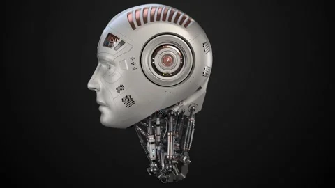 ROBOT HEAD MASKED TURNAROUND Video stock 252436154