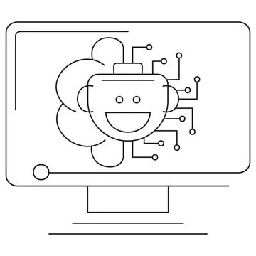 Robot head with neural connections on a computer screen icon Stock Illustration