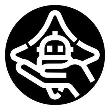 Robot head receiving protection from caring human hand Stock Illustration
