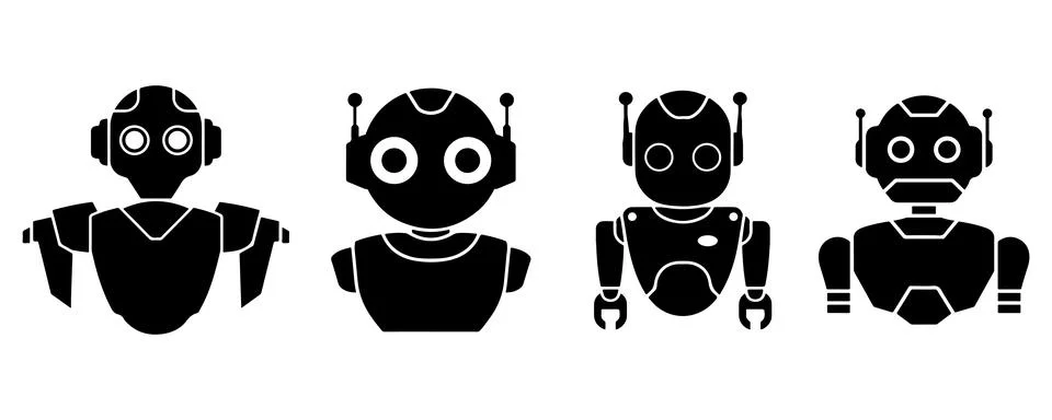 Robot Head silhouette vector set on white background Stock-Illustration