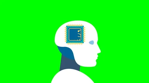 Robot head tech, AI chip technological brain, AI brain circuit board Stock Footage 305789653