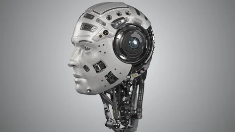 ROBOT HEAD TURNAROUND Video stock 253022246