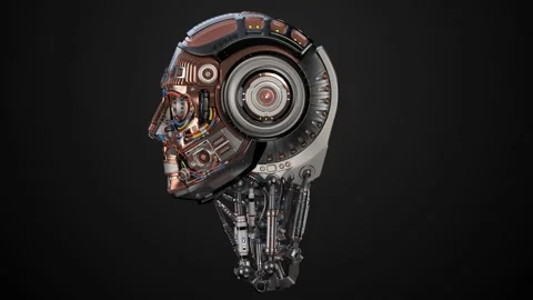 ROBOT HEAD UNMASKED TURNAROUND Video stock 252436947