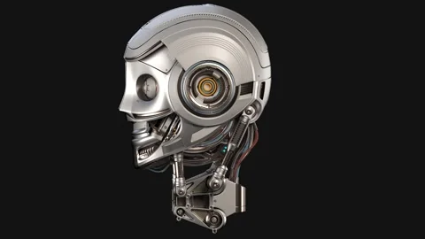Robot HEAD UNMASKED turnaround Video stock 257182982