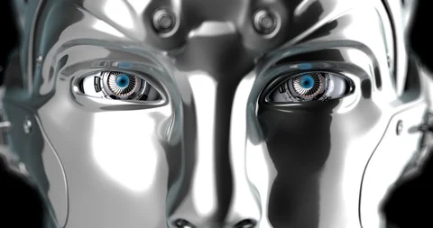 Robot head waking up an artificial intelligence concept Stock Footage 120230206