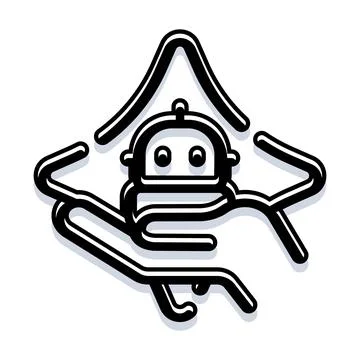 Robot head wearing mask line art illustration Illustration