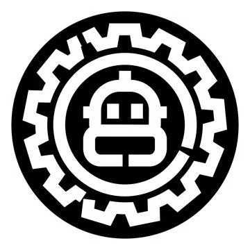 Robot head within a cogwheel machine symbol Stock Illustration