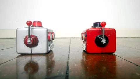 Robot heads talking 스톡 사진