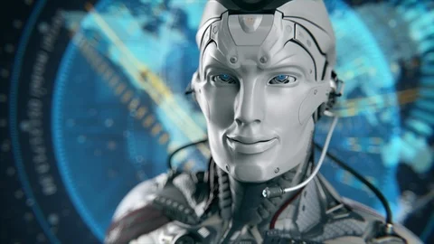 Robot headset microphone Online Support Artificial Intelligence concept Stock Footage 104925869