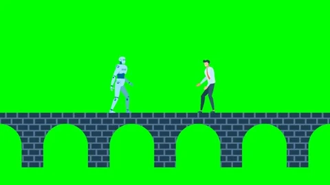 Robot help overcome cliffs, obstacles, Support, help solve problems, Support AI Stock Footage 313916891