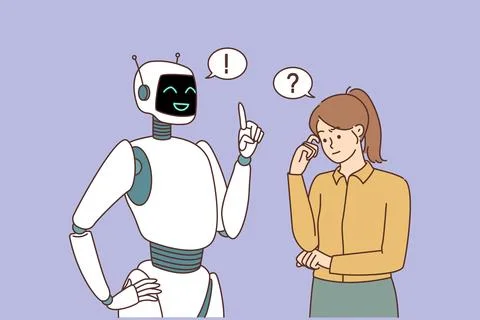 Robot help with solution to confused woman Ilustración de archivo