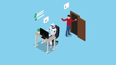 Robot helps human working late 3d animation Stock Footage 235649621
