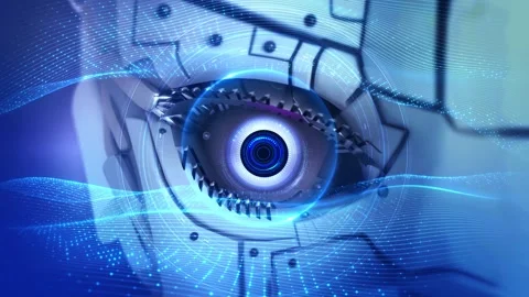 Robot high tech cyber eye AI artificial Intelligence digital eye, Cyber security Stock Footage 333971553