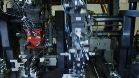 Robot in High Tech Production Plant - Computerized Chip Manufacturing Stock Footage 98663487
